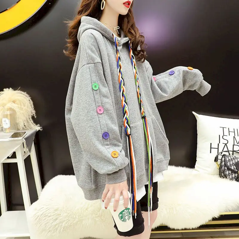 2023 Female New Hoodies Autumn Winter Casual Sweatshirt Women Plus Velvet Thickening Fashion All-match Loose Hooded Pullover Ins