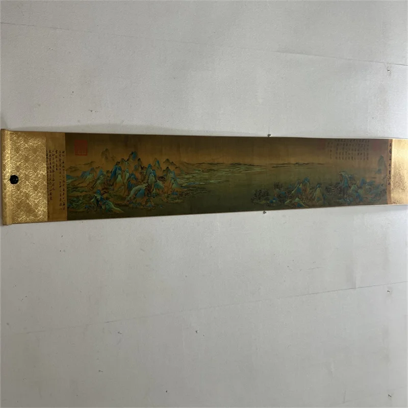 China Old long Scroll  Watercolor painting and Calligraphy , Wang Ximeng's Thousand Mile Landscape Map collectibles
