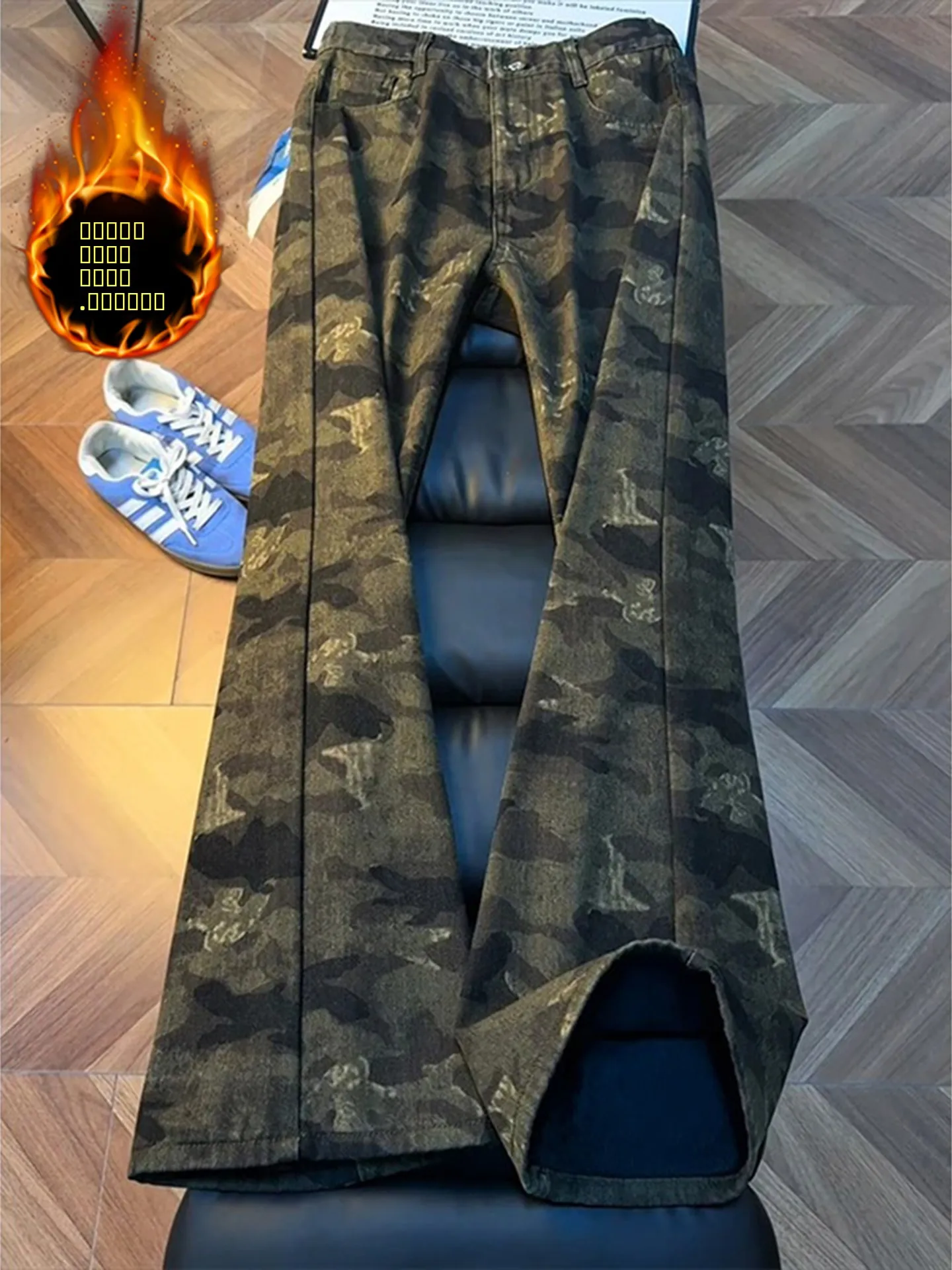 

Мужские джинсы Cleanfit с камуфляжным принтом и флисовой подкладкой, прямые брюки с высокой талией в американском стиле, молодежная модная повседневная одежда