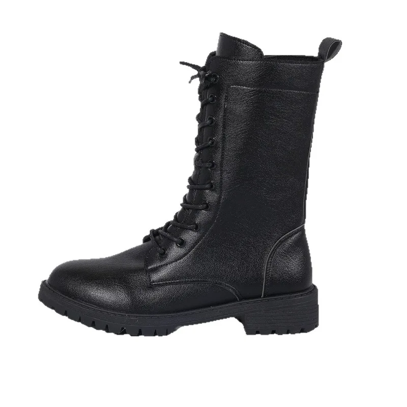 أحذية شتوية أوروبية وأمريكية بنمط جديد من الجلد الناعم الأصلي على الطراز البريطاني ونعل سميك وأربطة نعل متوسط للنساء #5