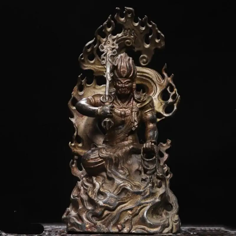 Antique brass gilded immovable Ming King Tibetan Buddhist Buddha statue home Buddhist hall enshrined desktop decoration