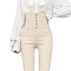 Korean Elastic Tight Waist Pants Pencil Denim Pants Women Fashion Temperament 2022 Spring And Summer New Feet Jeans Female