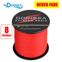 DORISEA ""NEVER FADE"" negro rojo 8 hebras 100M 300M 500M 1000M 2000M PE hilo de pescar trenzado multifilame