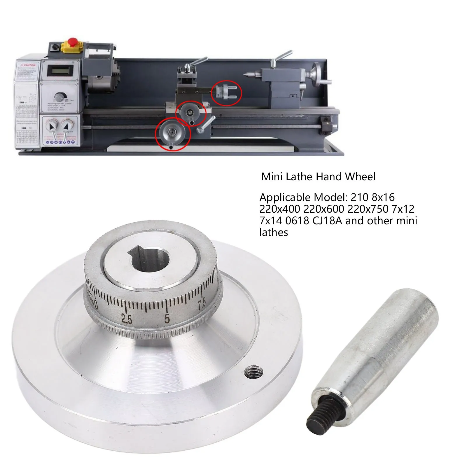 Aluminum Alloy Mini Lathe Handwheel  80mm Crank Handle Replacement for Sieg 7x12 CJ18A & 0618 Bench Lathes