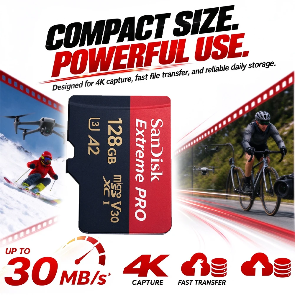 2026 NEW SanDisk Extreme Pro Micro TF SD Memory Card 32GB-512GB U3 A2 V30 4K Class10 for Xiaomi iPhone Insta360 DJI Drone