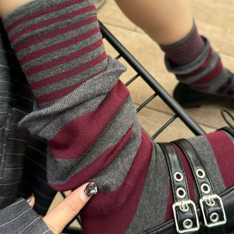 

Winter Warm Socks Women Cotton Thermal Double Layered Stripe Socks Mid Calf Length Japanese Casual Socks Harajuku Fashion Sock