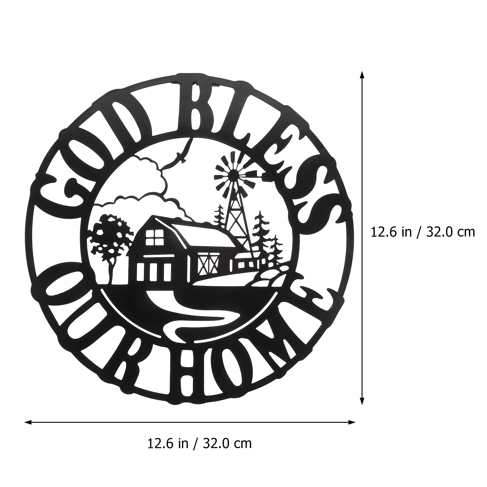 

Hollow-Out House Shape Iron Craft Wall Decor Round Pendant Sculpture Metal Backdrop Adornment Wall