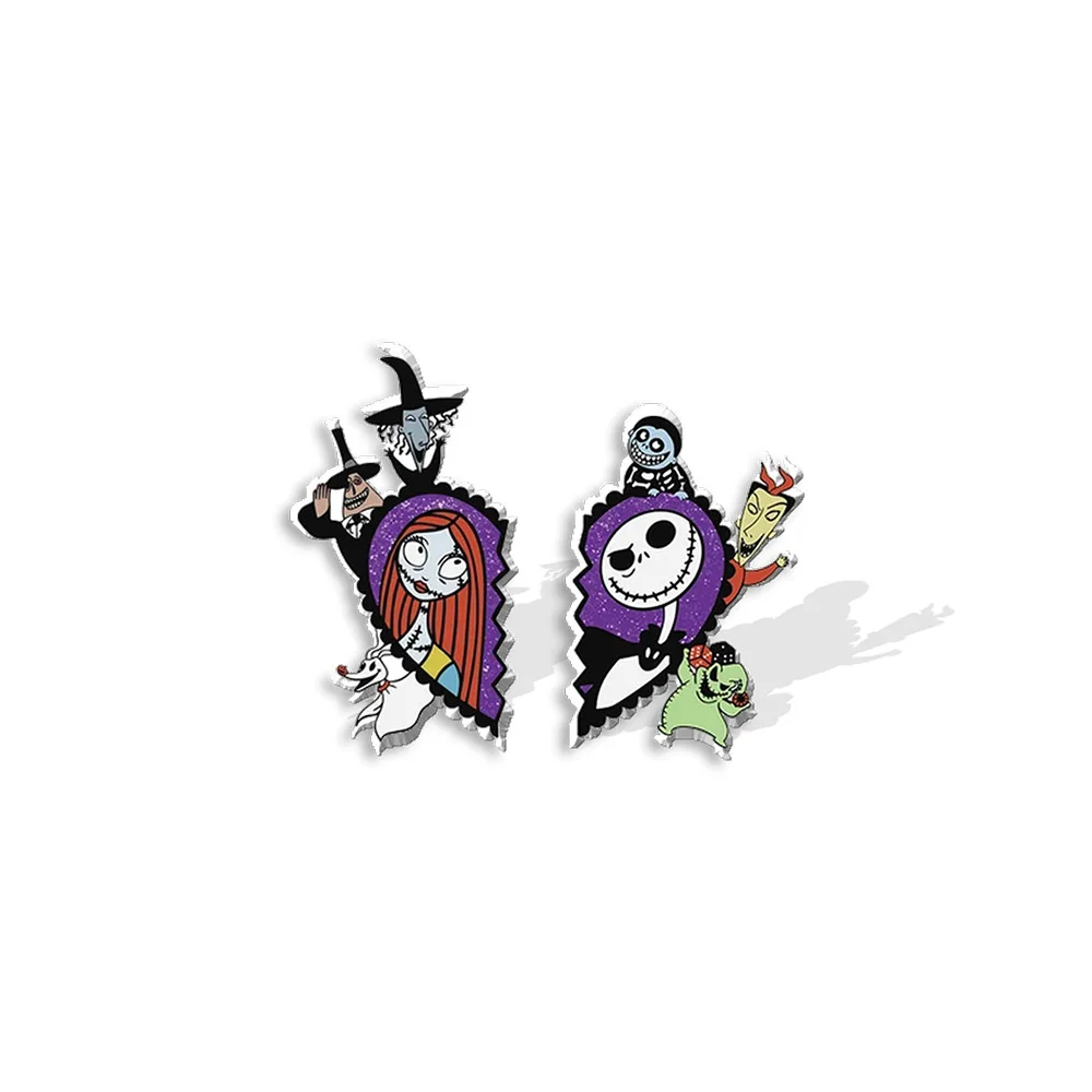 Disney Christmas Fright Night Heat Shrink Sheet Resin Stud Skull Jack Lisa Personality Asymmetrical Acrylic Earrings Wholesale