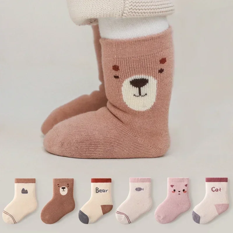 3 Pairs Thick Warm Kids Home Socks Baby Middle Tube Stockings Long Socks Infant Toddler Boys Girls School Thermal Mid Calf Socks