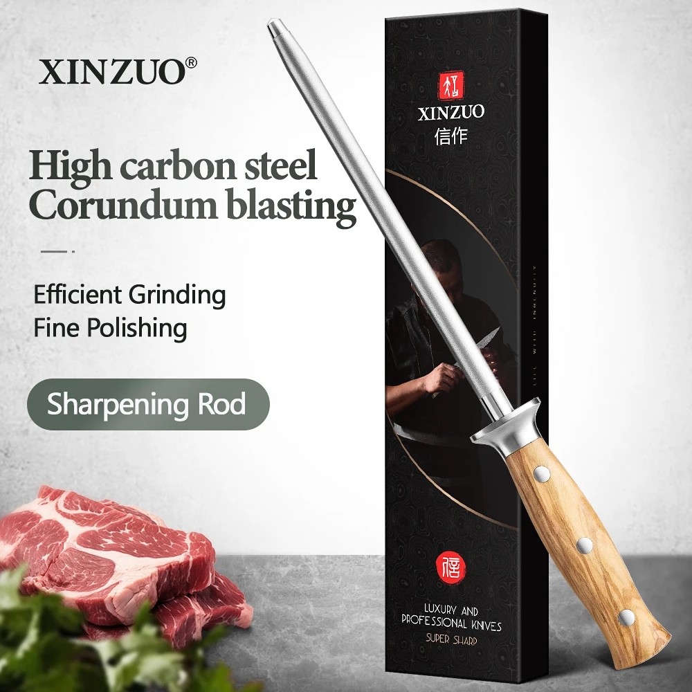 

XINZUO New Sharpening Rod High Carbon Steel Corundum Blasting Effectively Sharpens Knives & Scissors With Olive Wood Handle