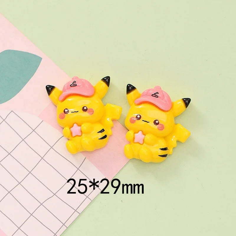 10 buah Cute Cartoon Pikachu Word Plate Diy Hewan Buku Tempel Resin perhiasan jepit rambut aksesoris menghias