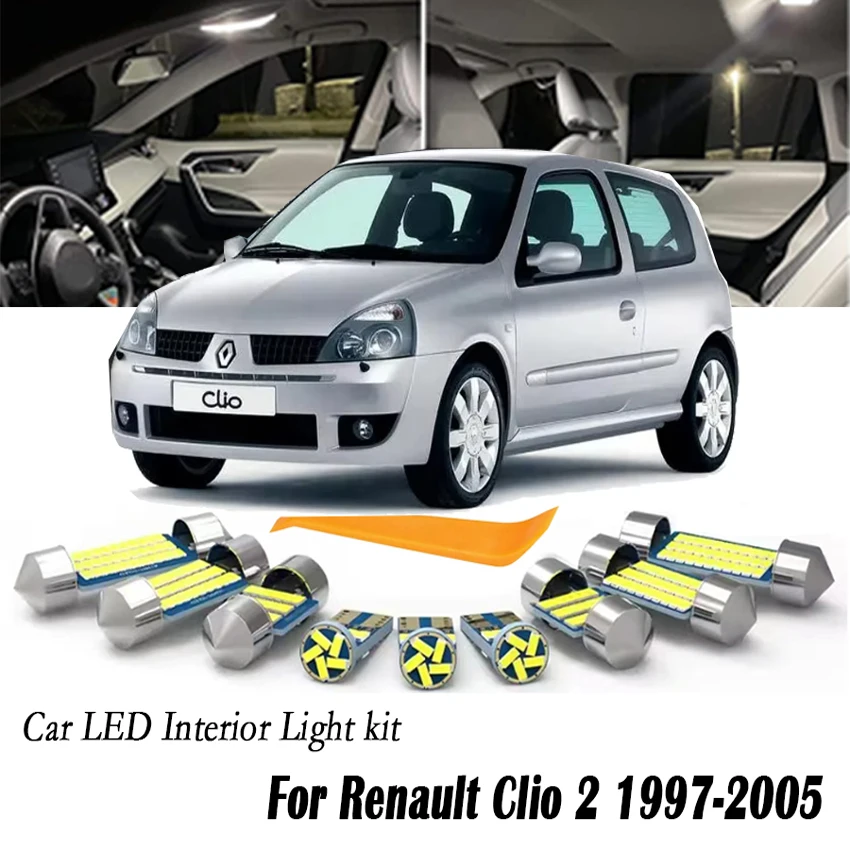 8Pcs For Renault Clio 2 II MK2 1997 1998 1999 2000 2001 2002 2003 2004 2005 LED Interior Dome Reading Trunk Light Kit Car Bulb