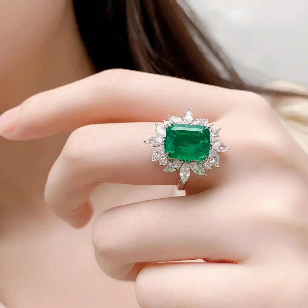 RUIF Custom Design 4.61ct Colombia Color Lab Grown Emerald Ring S925 Silver Engagementring for Women