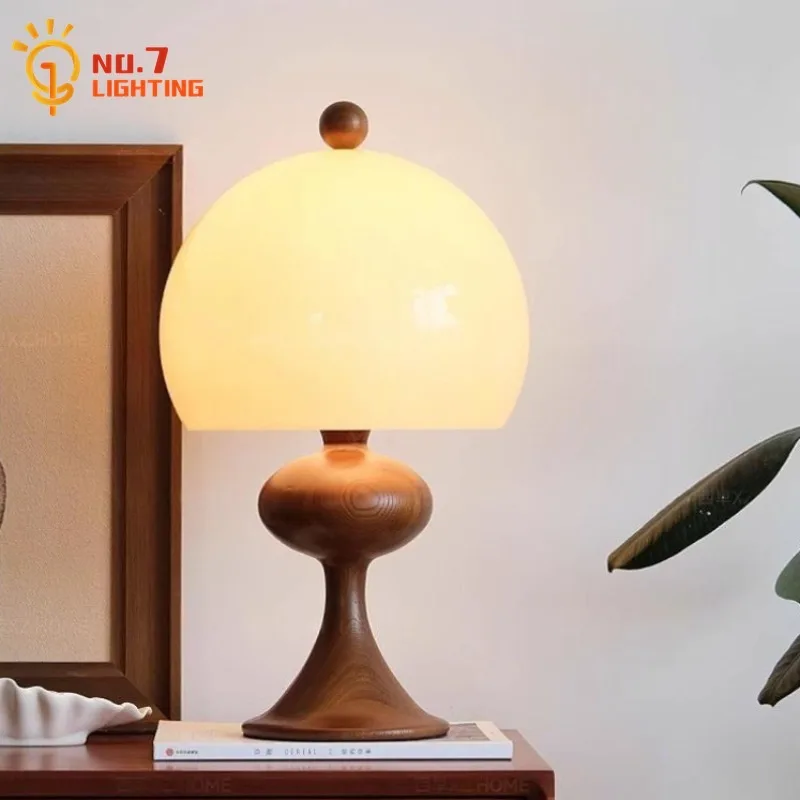 American Retro Ash Wood Bubble Glass Table Lamp LED E27 Atmosphere Medieval Designer Hanging Lamp Living Room Bedroom Bedside