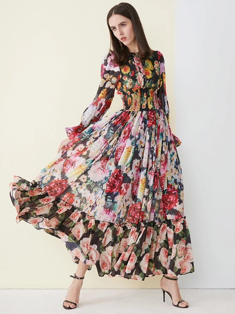 Ropa de mujer Moda Pareo A-Line Vestidos Estampado Floral Maxi Vestido Playa Vacaciones Sexy Boho Vestido largo