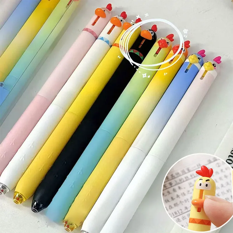 

14 шт./компл., милая гелевая ручка с изображением попугая и цыпленка, черные чернила, противоскользящая резиновая ручка, забавная ручка 0,5 мм, снимающая стресс