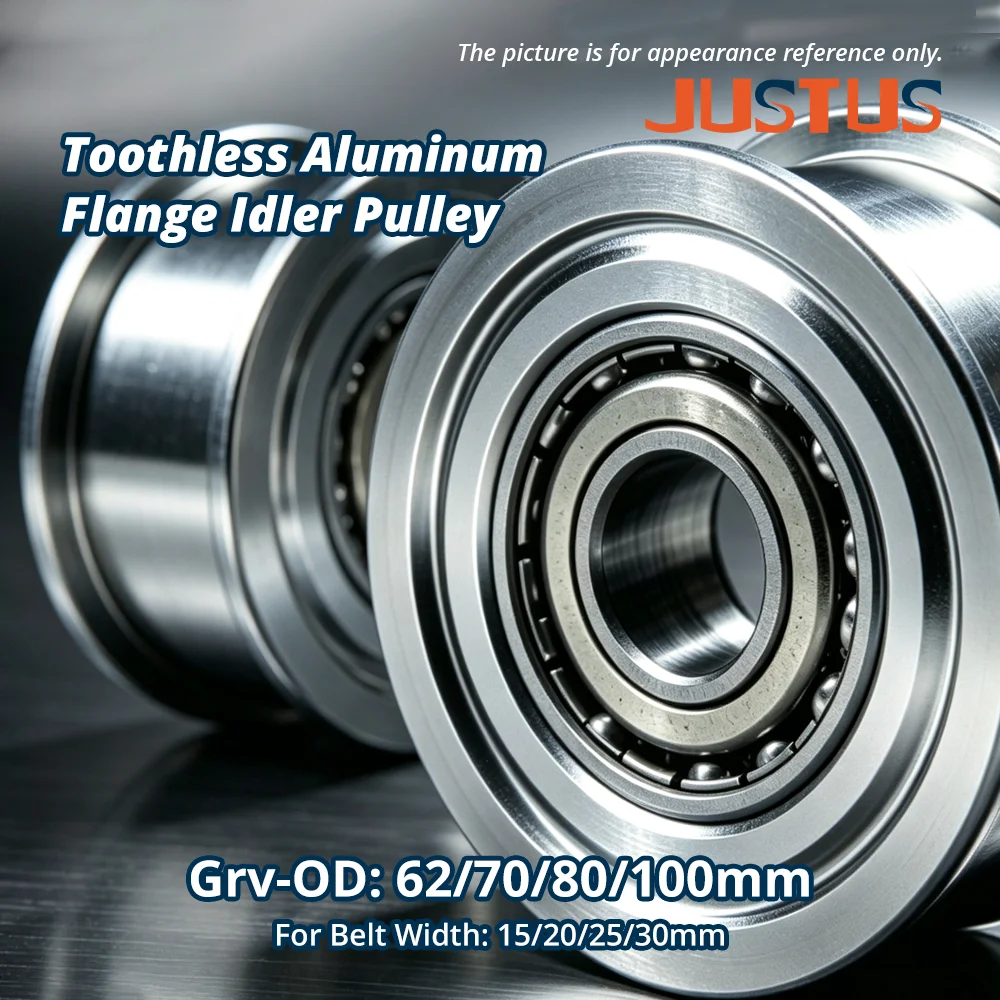 62/70/80/100mm Grv‑OD,Pre‑Installed Bearings,Smooth Flange Idler Pulley,Timing Belt Guide Roller,Multiple Belt Widths Available