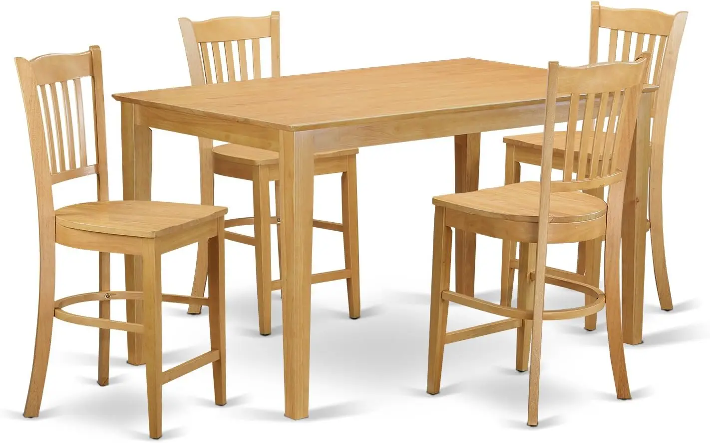 Cagr5H-Oak-W 5 Piece Counter Height Dining Set Includes A Rectangle Dinette Table And 4 Kitchen Dining Chairs, 36X60 Inch, Oak