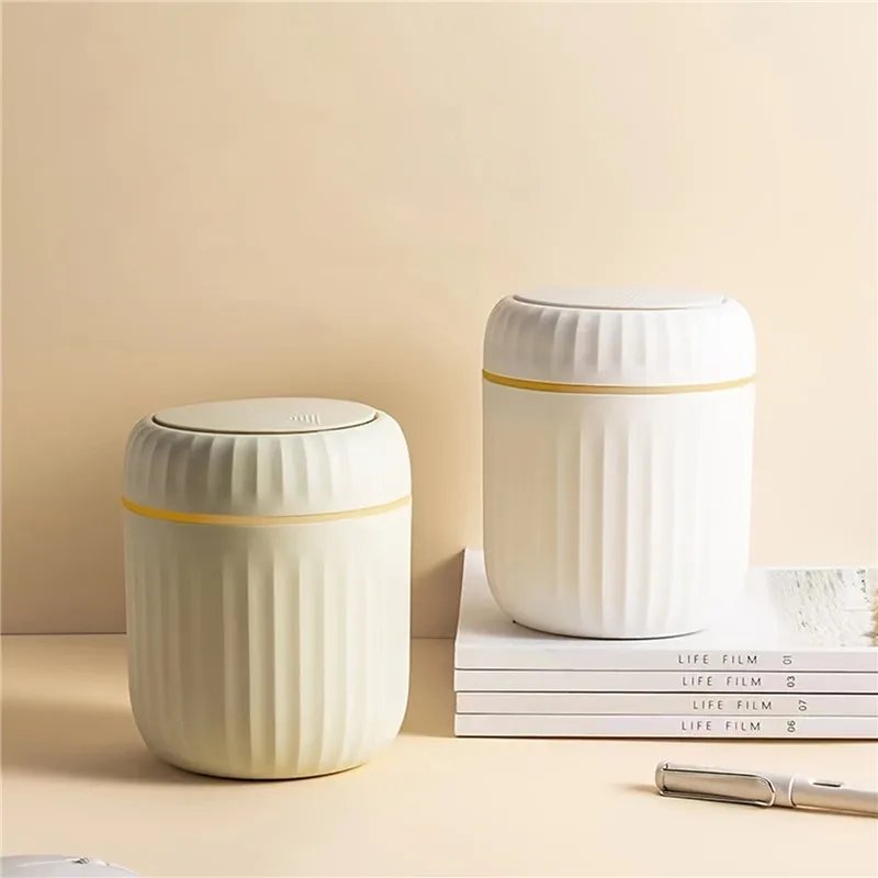 2024 New Light Luxury Mini Wastebasket Trash Can with Press Lid for Bathroom Vanity Makeup Table Inside Cabinet Desk Trash Bin