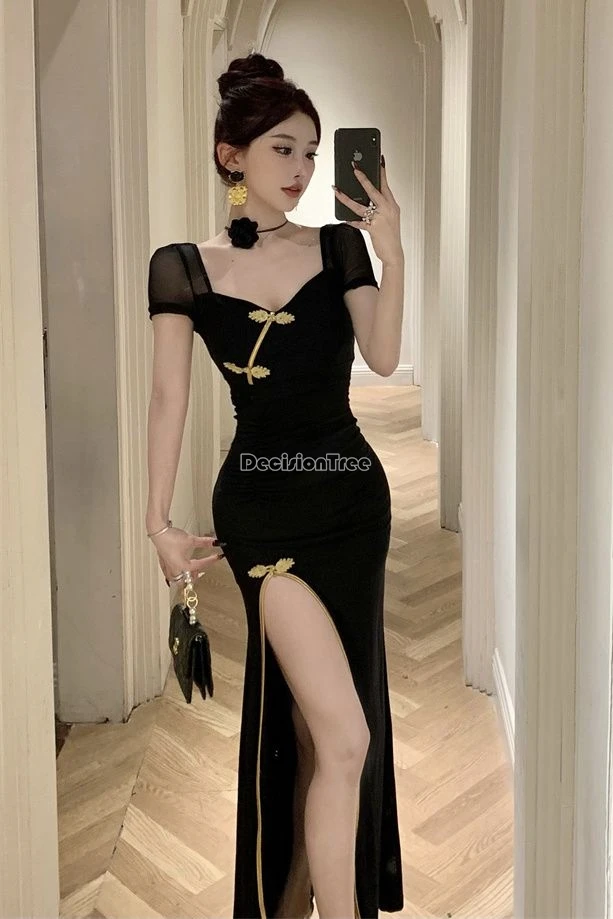 

Лето 2022, китайское улучшенное женское платье Cheongsam с разрезом, кружевное платье с вырезами, утягивающее ретро сексуальное короткое платье Ципао