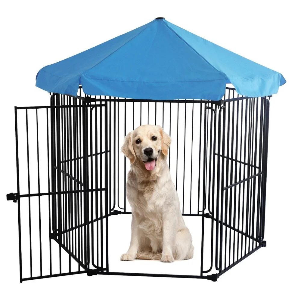Heavy Duty Square Tube Double Pet Dog Fence Playpen With Waterproof Cover Canopy