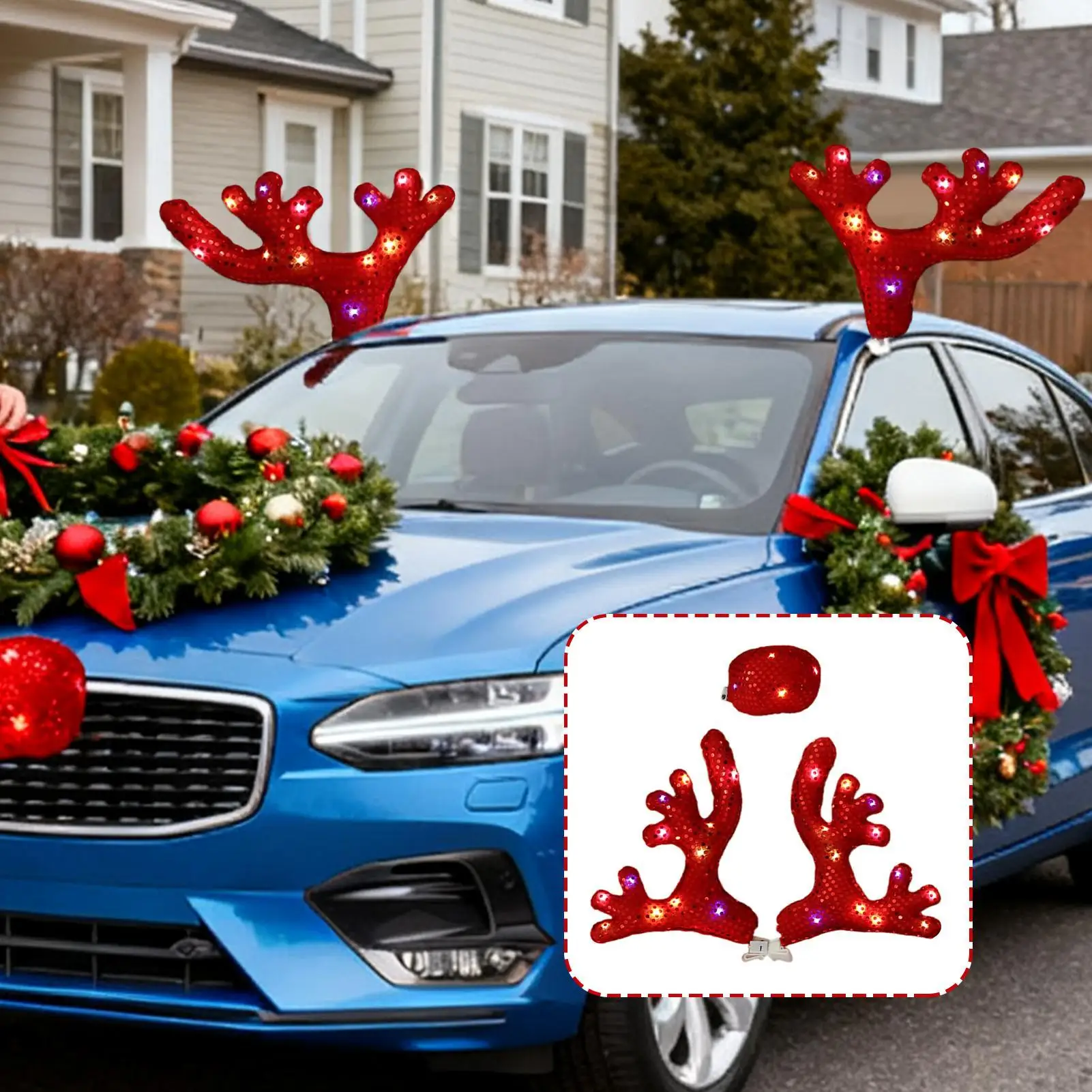LED Glowing Antlers Christmas Car Decoration Accessories Car Truck Costume Reindeer Deer Antlers for Truck SUV Elk Vehicle Decor