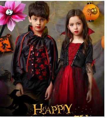 Girls Halloween Costume Party Halloween Kids Vampire baron Count Dracula Gothic Vampire Costume Fantasia Prince Cosplay suit