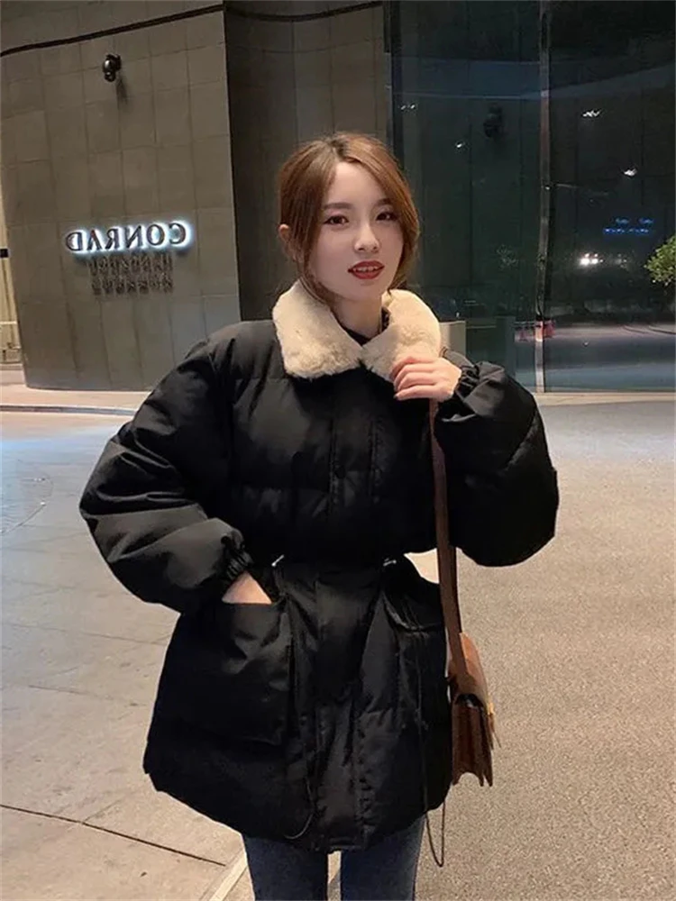 Thick Warm Cotton Padded Parkas Korean Casual Winter Women Jackets Snow Wear Fashion Coats Elegant Elastic Waist Chaquetas