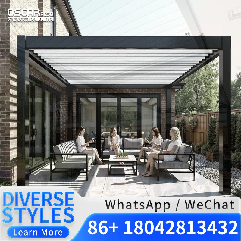 4X4 Meter Wind Resistant Garden Decor Aluminum Frame Roller Screen Steel Sunshade for Patio Balcony Backyard Pergola