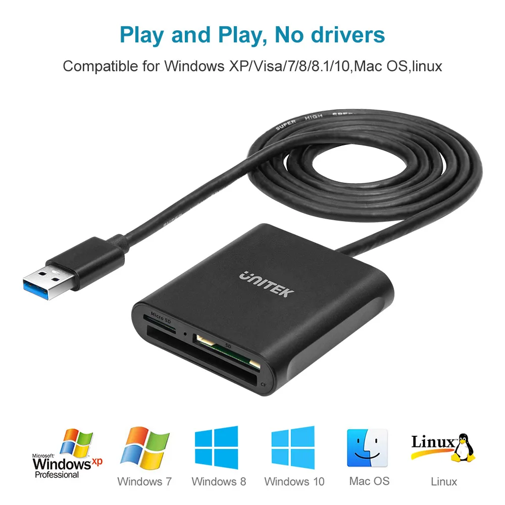 Unitek USB Card Reader Adapter USB3.0 to CF ExtremeCF SD SDHC SDXC MMC Pro MicroSD T-Flash Memory Cards Adapter For PC Laptops