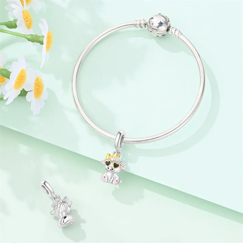 

925 Sterling Silver Passionate About Highland Cow Charms Pendant For Women Fit Original Bracelet DIY Birthday Party Jewelry Gift