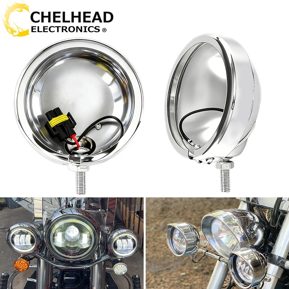 2PCS 4.5inch Motorcycle Fog Lights Housing Bucket Moto Foggy Passing Lamp Mount Bracket Cover Scooter Riding Shell Black Silver