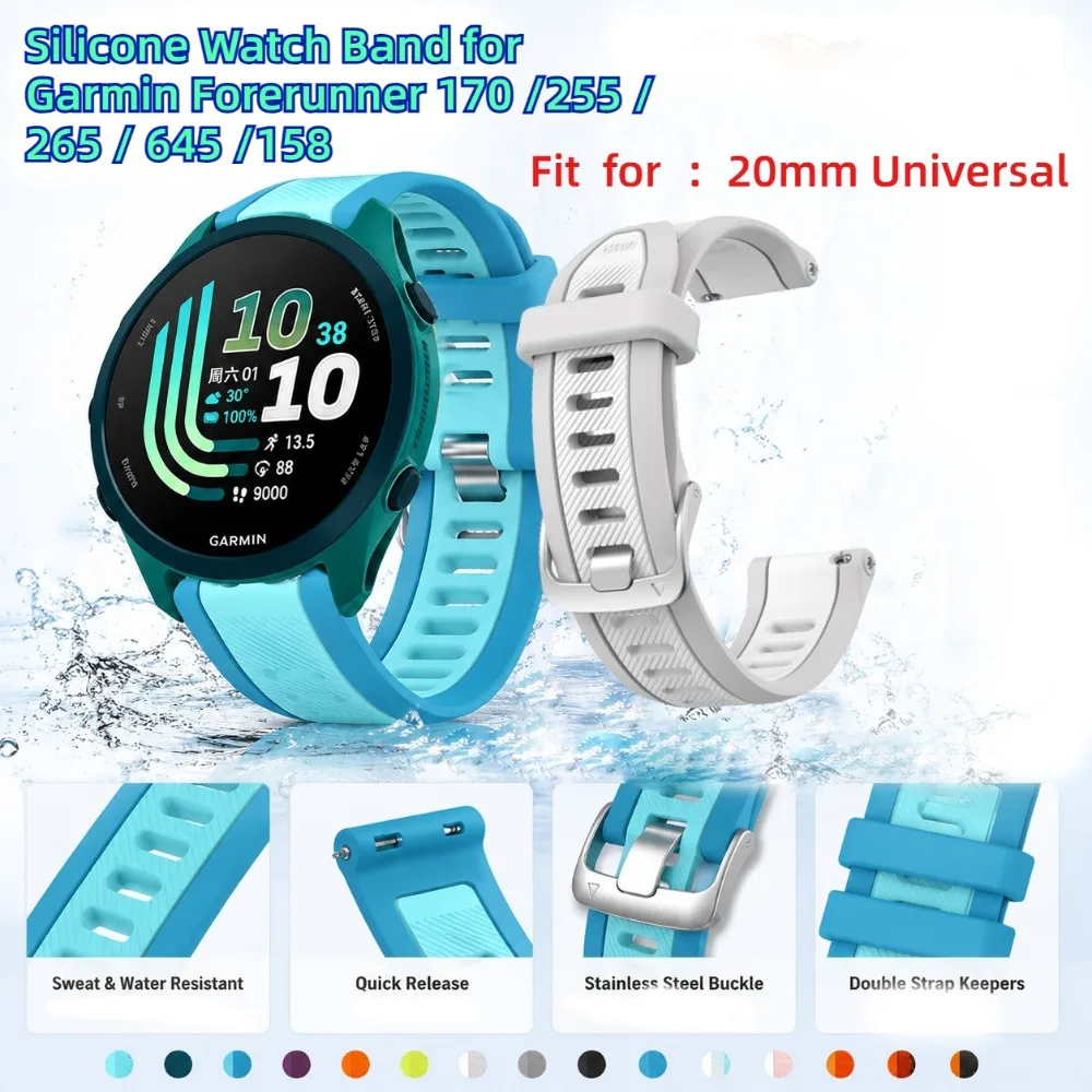 Modisches zweifarbiges Silikon-Uhrenarmband für Garmin Forerunner 170, verstellbares, atmungsaktives Sportarmband für Forerunner 255, 265, 645, 158