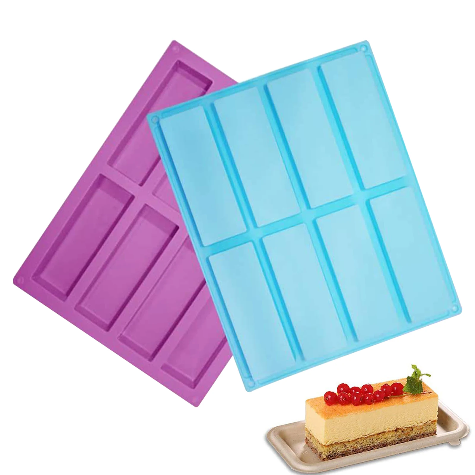 Molde de silicona Rectangular delgado para fabricación de jabón, barras de cereales de fácil liberación, 2 piezas, 8 cavidades, trufa de caramelo de Chocolate, accesorios DIY