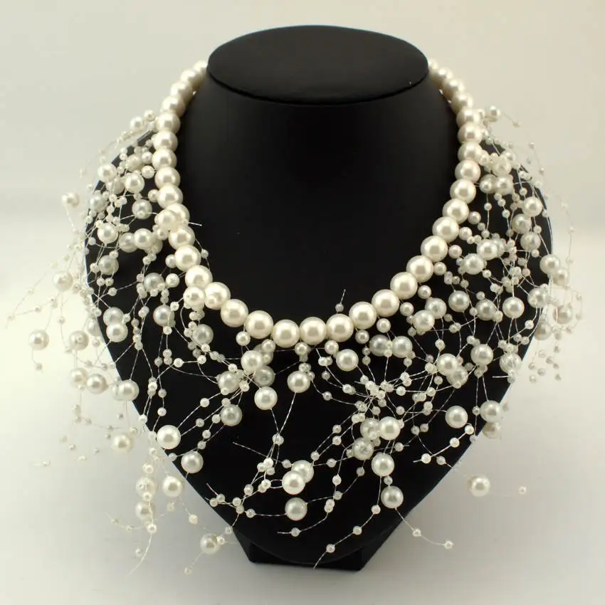 Fashion Simulated Pearl Necklaces Beads Collar Choker For Women Long PendantStatement Jewelry Party Wedding Accessories