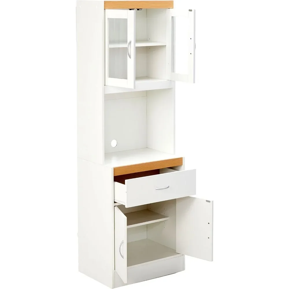 

Kitchen Cabinet with Top & Bottom Enclosed Cabinet Space, One Drawer, White Freestanding Utility Cupboard Kitchen Storage