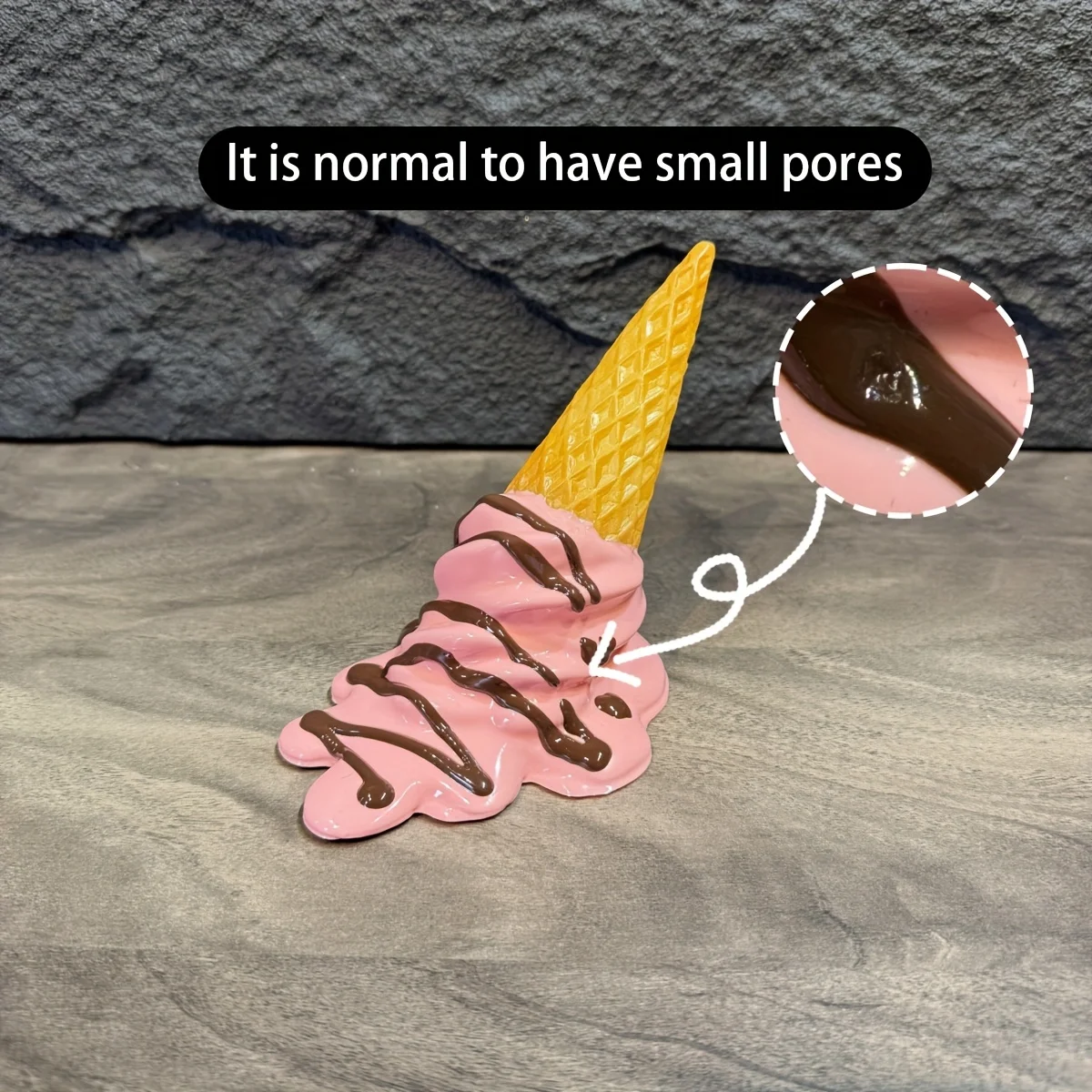 15cm Resin Melted Ice Cream Cone Model Artificial Spilled Waffle Cone Prop with Glossy Cream Syrup Drizzle Dessert Ornament view 5