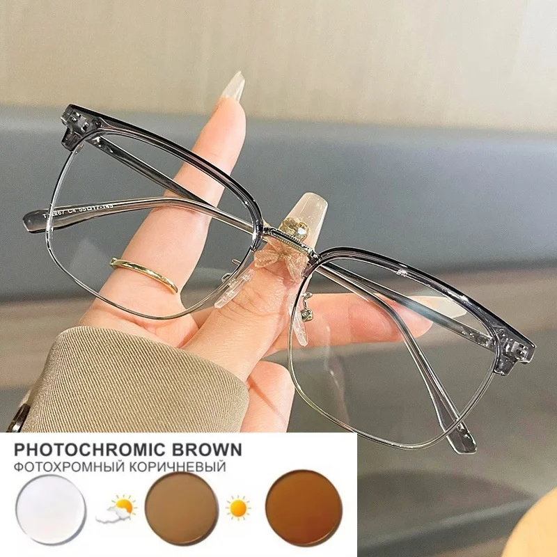 Light Men\'s Fashionable with Myopic Glasses Option round Face Eyebrow Frame Women\'s Box Custom Myopia Degree 0~-6.00