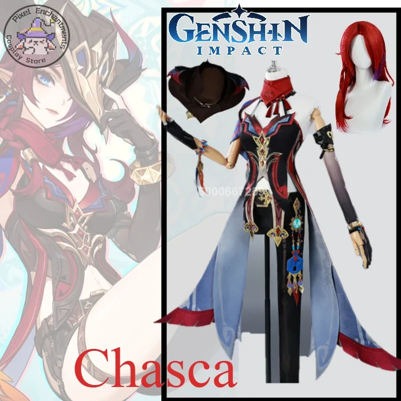 Chasca Cosplay Genshin Impact Game Costume Anime Peacemaker Women Wig Uniform Props Full Set Halloween Christmas Fancy Party