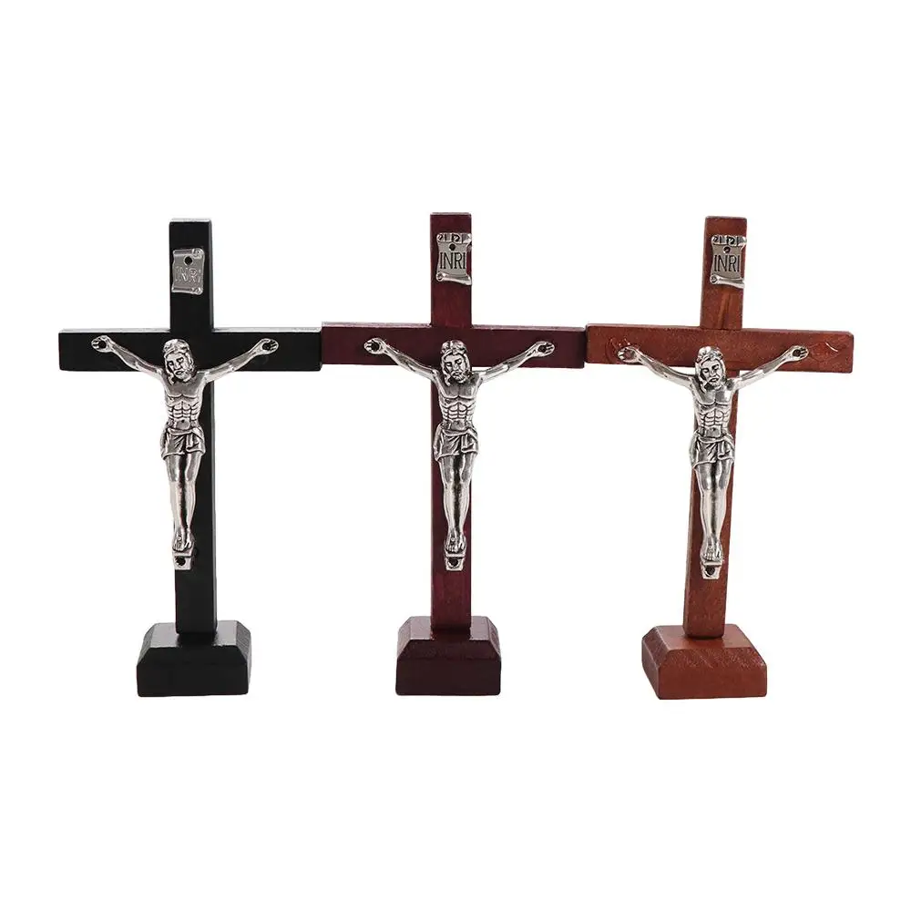 

With Stand Wood Crucifix Religious Charm Prayer Catholic Jesus Cross Wooden Catholic Vintage Religious Decoration