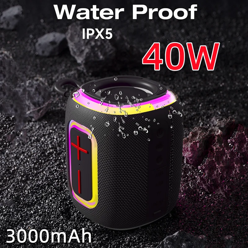 40W High-power HIFI Wireless Bluetooth Speaker Portable Outdoor Waterproof Subwoofer TWS with Long-lasting Battery Life