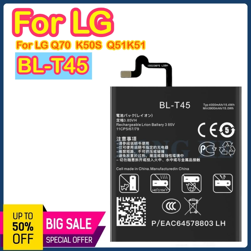 

BL-T45 4000 мАч 3,85 В аккумулятор мобильного телефона для LG SQ70/K50S/Q51/K51 аккумуляторы BL-T45
