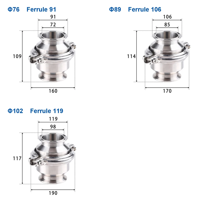 Électrovanne 3/4'' 1'' 1.5'' 2'' 2.5'' 3'' Sanitary Tri Clamp Check Valve One Way Flow Valves Stainless Steel 304 Food Level Eau et vapeur — détail 4