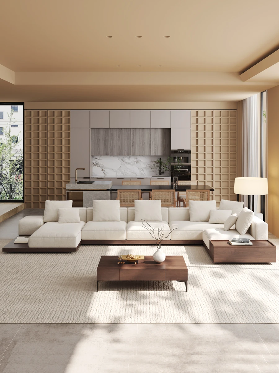 أريكة Wabi Sand على الطراز الياباني من القماش الخشبي الصلب، فيلا كبيرة، أرضية مسطحة، شقة صغيرة B & B، أريكة إبداعية فاخرة خفيفة