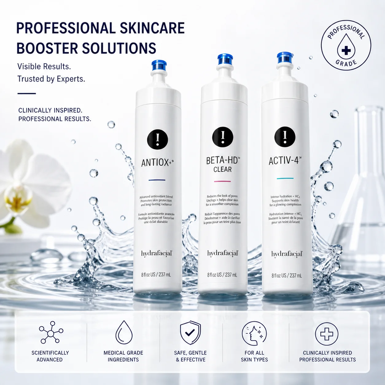 Hydra Beauty Facial Solution Set for Hydro Dermabrasion Machine Activ4 BetaHD AntOX Deep Cleansing Skin Rejuvenation