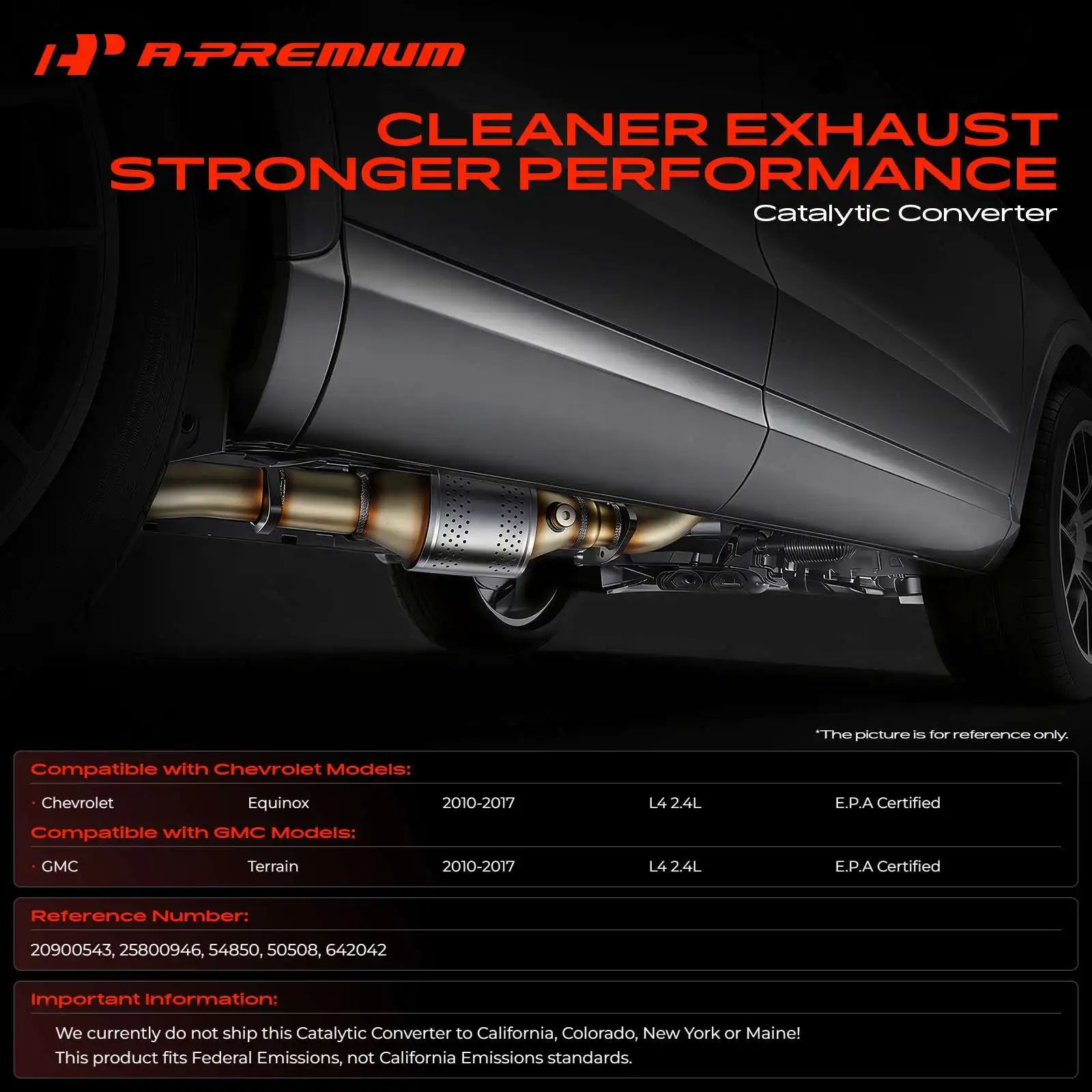 A-Premium Rear Side Catalytic Converter for Chevrolet Equinox 2010-2017 GMC Terrain 2010-2017