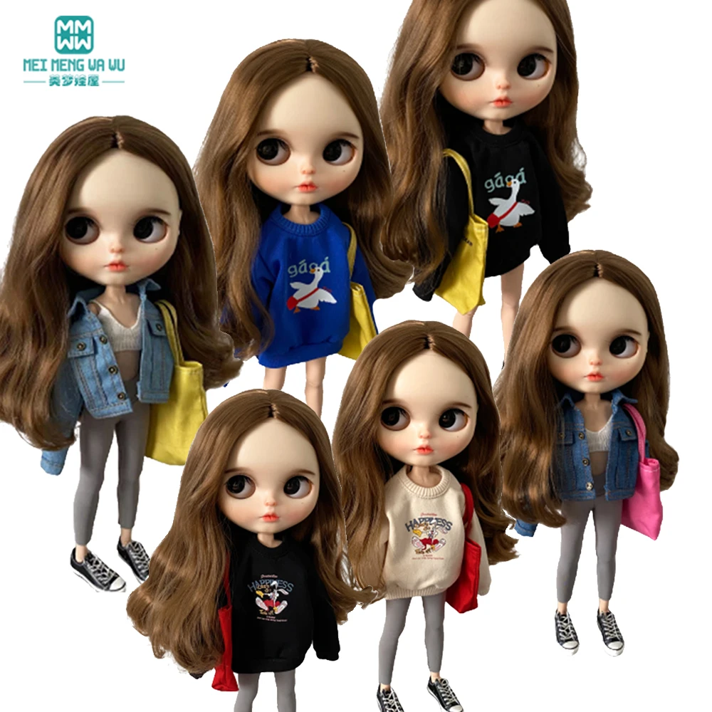 Blyth doll clothes azon OB22 OB24 fashion sweatshirt denim jacket legging shoulder backpack doll accessories