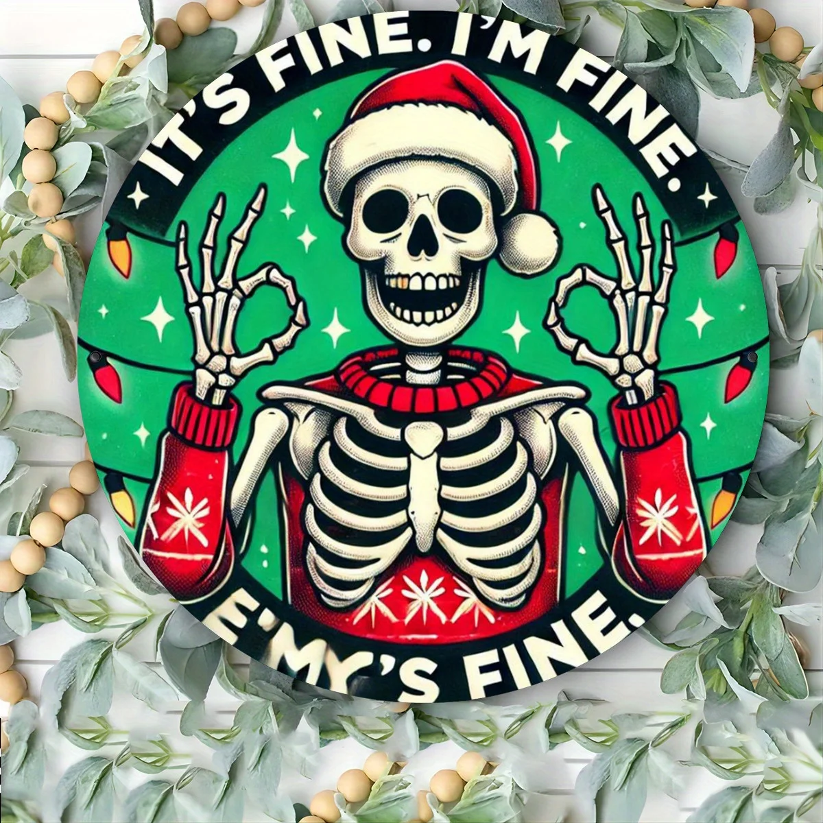2D Flat, 2D Flat Plane, 1pc Funny Santa Claus Skeleton Metal Wall Decor with Christmas Lights - 
