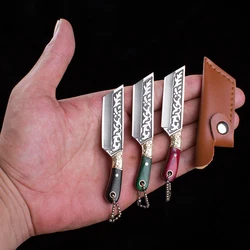 Creative Carved Straight Knife Key Chain Outdoor Camping Fishing Tool Pocket Knife Stainless Steel Forging Knives Phone Pendant