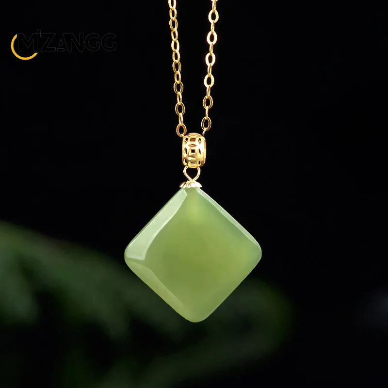 

Квадратный кулон из натурального нефрита Хэтянь, 18-каратное золото, ручная резная изысканная подвеска, ожерелье из жадеита ледяного типа, женский подарок